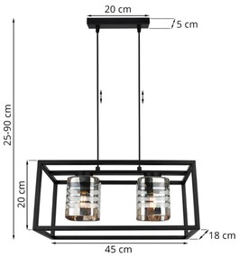 Závesné svietidlo Helix Cage, 2x sklenené tienidlo so vzorom v kovovom ráme