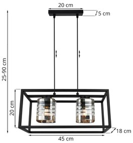 Závesné svietidlo Helix cage, 2x sklenené tienidlo so vzorom v kovovom ráme