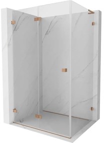Mexen Lunar-F L, skladací sprchový kút ľavý 90 x 70 cm, 8mm číre sklo, profil medená matná, 836L-090-070-65-00-L