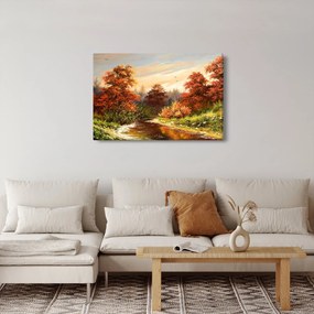 Obraz rieky v jesennej krajine, olejomaľba (90x60 cm)