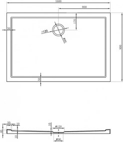 Mexen, Mexen Flow obdĺžniková sprchová vanička slim 160 x 90 cm, čierna matná, 46R709016