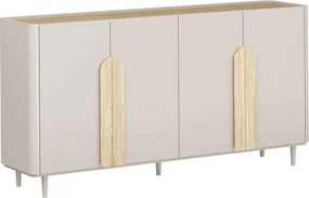 Komoda Amilio 200 cm štvordverová na nožičkách - kašmír / olejovaný dub / úchyty svetlý dub