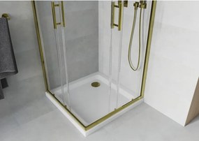 Mexen Rio štvorcový sprchový kút 90 x 90 cm, priehľadný, zlatý + sprchová vanička Flat, biela - 860-090-090-50-00-4010G