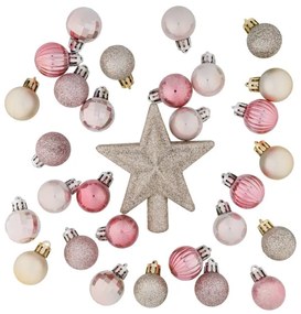 DECOLED Sada ozdôb, 29x 3cm guľa, 1x trblietavý hrot, ružová a strieborná