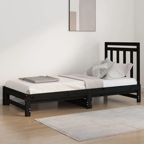 Rozkladacia denná posteľ čierna 2x(90x200) cm borovicový masív