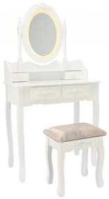 Sammer Toaletný stolík v bielej farbe s LED zrkadlom a taburetkou PHO3992LED