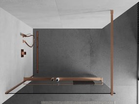 Mexen Kioto+, sprchová zástena Walk-In s poličkou a vešiakom 70 x 200 cm, 8mm číre sklo, medený matný profil, 800-070-121-65-00