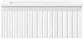 Mexen Rivel, kúpeľňová skrinka 60 cm s umývadlom Otis, 1 zásuvka, drážkovaná, biela matná, 91A20-06023-1-BF01-W18M01