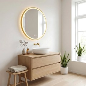 Rea Rea, LED okrúhle zrkadlo v zlatom ráme 70cm, zlatá matná, HOM-02502