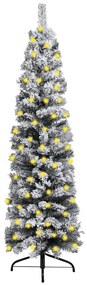Úzky vianočný stromček s LED a chumáčmi snehu zelený 240 cm PVC 3077758