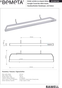 Bemeta Design RAWELL: Držiak uterákov na vykurovacie teleso, 310 mm, biely - 101204164