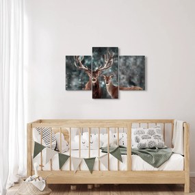 Obraz - Jeleň a laň v zasneženom lese (90x60 cm)
