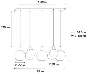 Dizajnové závesné svietidlo čierne so zlatým sklom 7-svetlo - Bert