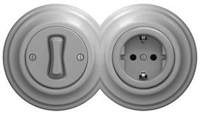 Kliklap - Retro jednopólový vypínač č. 1 a zásuvka SCHUKO 230 V so sivým rámčekom