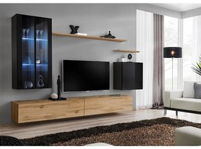 Obývacia stena Switch Sklo +LED XII čierna /Wotan