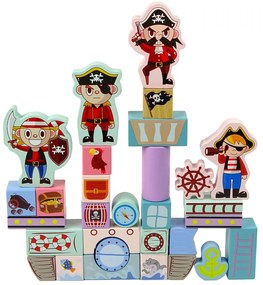 Lean Toys Drevené kocky v kýbliku – Piráti 46 prvkov