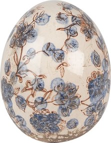 Dekorácia socha vajíčko s modrými kvetmi Blusia M - Ø 11*14 cm