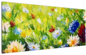 Obraz rozkvitnutej lúky, olejomaľba (120x50 cm)