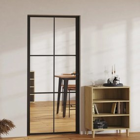Interiérové dvere, ESG sklo a hliník 93x201,5 cm, čierne 151204