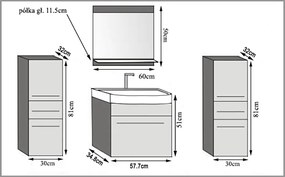 Kúpeľňový nábytok Belini čierny lesk / eben kráľovský + umývadlo + zrkadlo  ROD PM 4/0/W/BHK/0/ZW