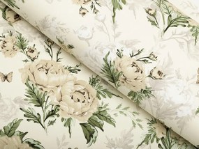 Biante Bavlnené posteľné obliečky Sandra SA-473 Pivonky s motýlikmi na vanilkovom Predĺžené 140x220 a 70x90 cm