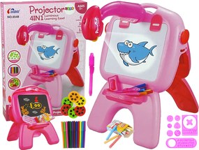LEAN Toys Obojstranná kriedová tabuľa stojanová s projektorom a fixkami, ružová