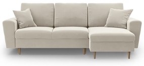 Béžová zamatová rozkladacia/s úložným priestorom rohová pohovka Kyoto – Cosmopolitan Design