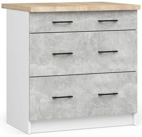 Kuchynská skrinka Olivie S 80 cm 3S biela/betón/dub sonoma