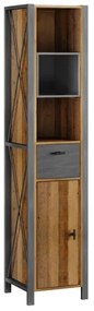 furniture-nabytek.cz - Masívna kúpeľňová vysoká skrinka Detroit z recyklovanej borovice a kovu, lakovaná, hnedá – 40×35×180 cm