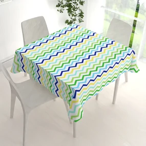 Biante Bavlnený štvorcový obrus Sandra SA-378 Zeleno-modro-žlté cik-cak pásiky 90x90 cm