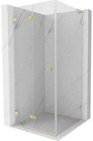Mexen Lunar-F L, skladací sprchový kút ľavý 70 x 70 cm, 8mm číre sklo, zlatý matný profil, 836L-070-070-55-00-L