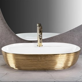 Rea Aura, umývadlo na dosku 610x410x130mm, biela-zlatá štruktúra, REA-U6900
