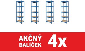 Akcia 4x Regál 180x40x40 cm lakovaný 5-policový, nosnosť 875 kg - modrý - 4ks