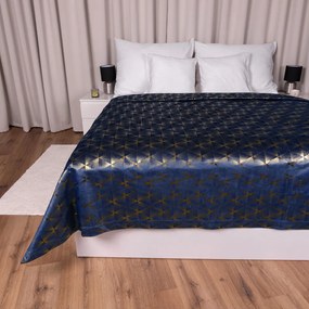 Biante Zamatový prehoz na posteľ Isabela IBL-011 Rose Gold trojuholníky na kráľovsky modrom 140x220 cm