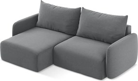 Sivá zamatová rozkladacia/s úložným priestorom rohová pohovka (ľavý roh/s leňoškou) Kalena – Makamii