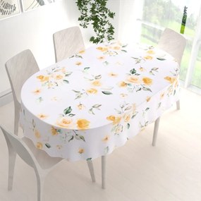 Biante Teflónový oválny obrus TF-043 Žlté ruže na bielom 100x140 cm