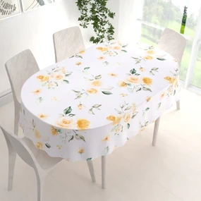 Biante Teflónový oválny obrus TF-043 Žlté ruže na bielom 140x160 cm