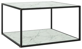 Konferenčný stolík, čierny, biele mramorové sklo 90x90x50 cm