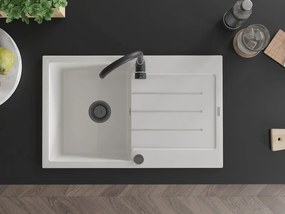 Mexen Bruno, granitový drez 795x495x200 mm, 1-komorový, biela s čiernym sifónom, 6513791010-20-B