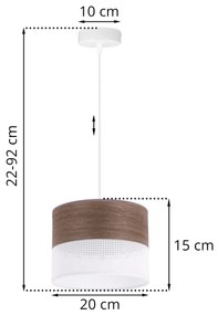 Závesné svietidlo Wood, 1x hnedá orechová dýha/biele PVC tienidlo, (fi 20cm)