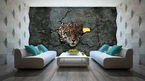 Fototapeta - Jaguar za múrom (152,5x104 cm)
