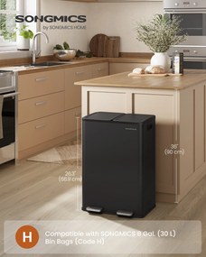 SONGMICS 60L Kuchynský kôš (2x30L), mäkké zatváranie, čierny