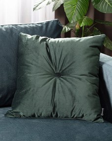 Štvorcový vankúš Velvet s gombíkom farba produktu zelená látka lesklá, zamatová