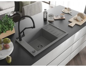Mexen Elias, 1-komorový granitový drez 795x480x200 mm a drezová batéria Duo, šedá, 6511-71-671701-70-B