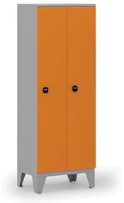Drevená šatníková skrinka, znížená, 2 oddiely, 1660 x 600 x 400 mm, RFID zámok, sivá/oranžová