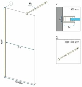 Rea Aero Ombre, sprchová zástena Walk-In 90x195 cm, 8mm číre sklo s bielym vzorom, zlatý matný profil, REA-K2463
