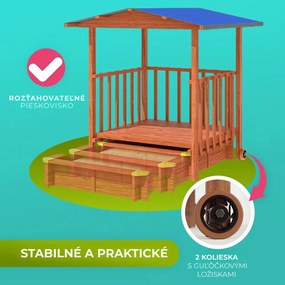 Pieskovisko s verandou SUNNY, 130x130x143cm, hnedá/modrá Jurhan