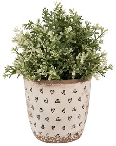 Béžový keramický obal na kvetináč so srdiečkami Hearti S - Ø 13*12 cm
