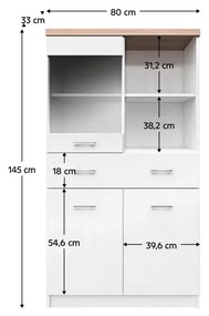 Kondela Vitrína 2D1W1S/80, biela/dub sonoma, TOPTY TYP 02