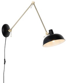 Retrová nástenná lampa čierna s bronzom - Milou